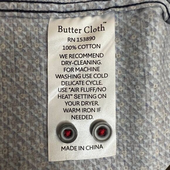 Butter Cloth Size L Blue Geometric Flip Cuff Preppy Office Button Dress Shirt - Picture 10 of 10